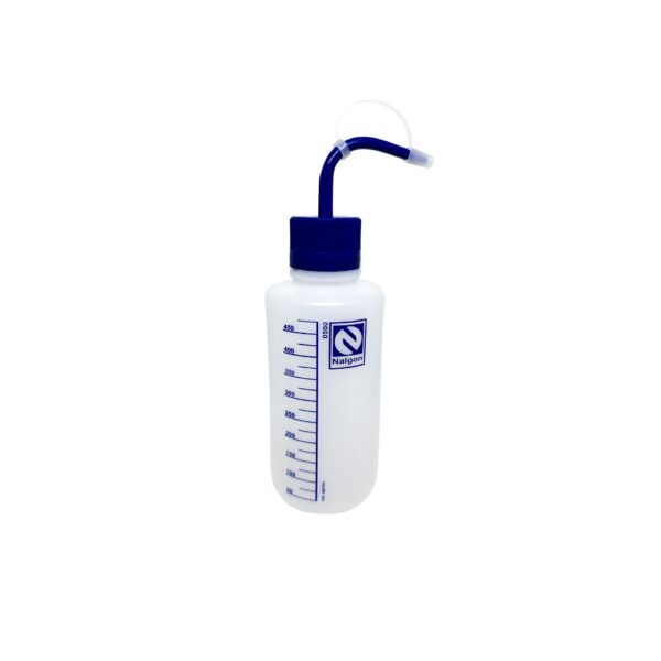 Pisseta Graduada em PE 500mL Tampa Azul Bico Curvo - Imagem 2