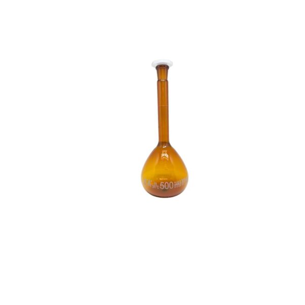 Balão Volumétrico 500ml Graduado Rolha Polipropileno 3.3 Boro Âmbar