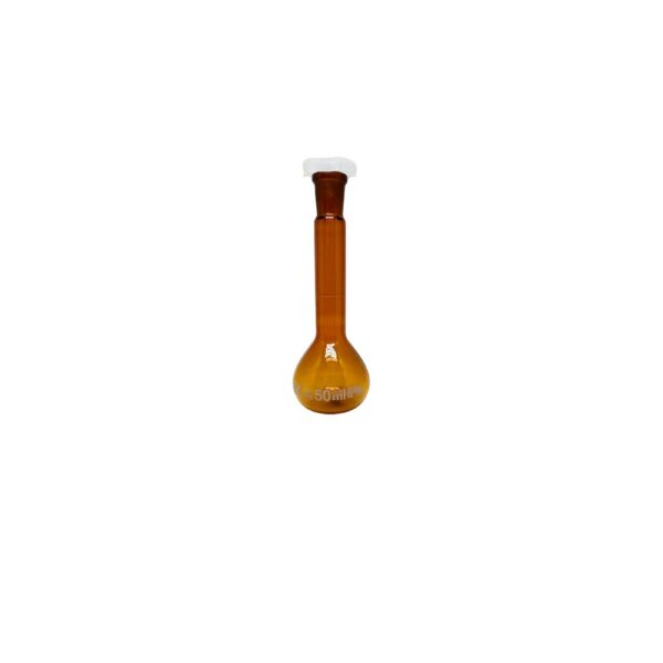 Balão Volumétrico 50ml Graduado Rolha Polipropileno 3.3 Boro Âmbar