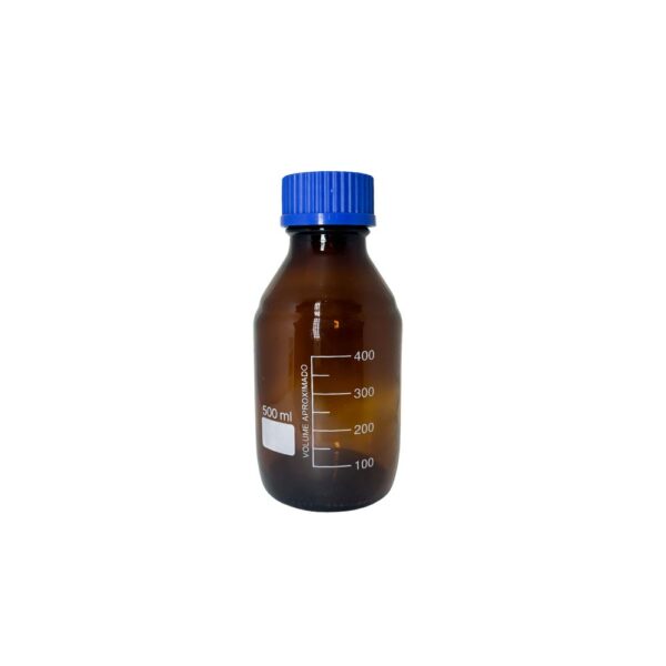 Frasco Reagente Graduado Vidro Neutro Âmbar Tampa Azul 500ml